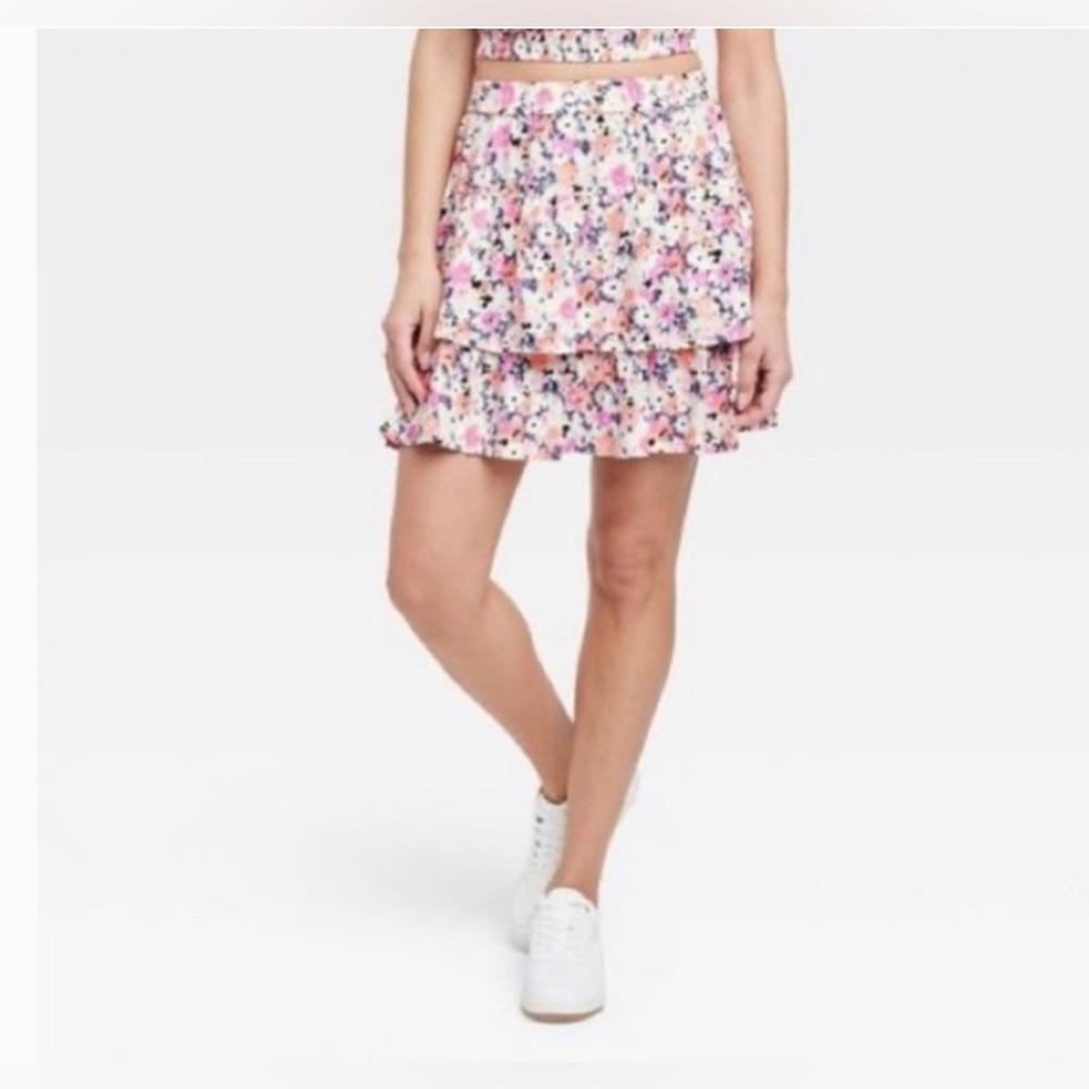 Universal Thread Tiered Mini Skirt, Multi Floral